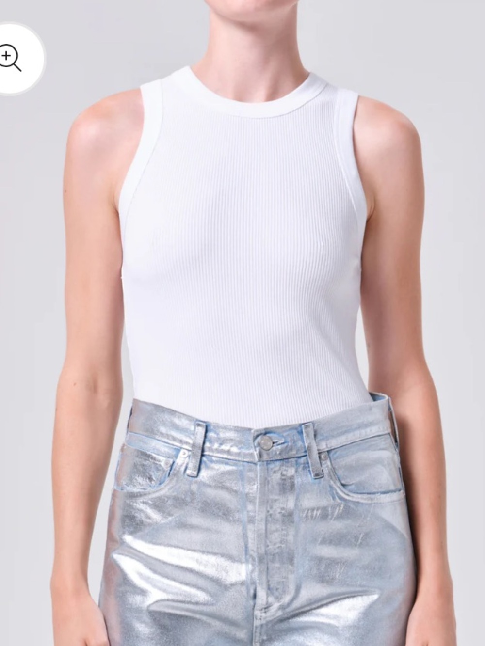 Agolde Leigh Tank — White Ribbed Crewneck